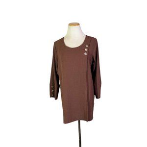 Soft Surroundings Size M Kaari Brown Tunic Top Textured Seersucker Overlap Front